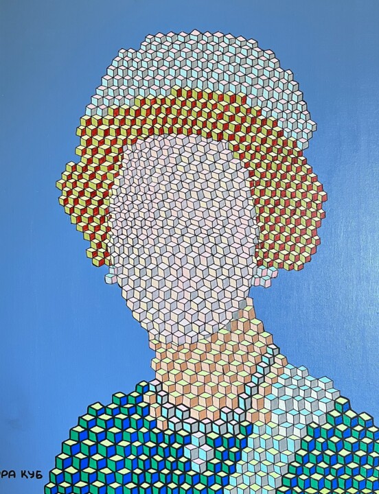 Elizabeth II on a blue background 绘画, 31.5x23.6 in