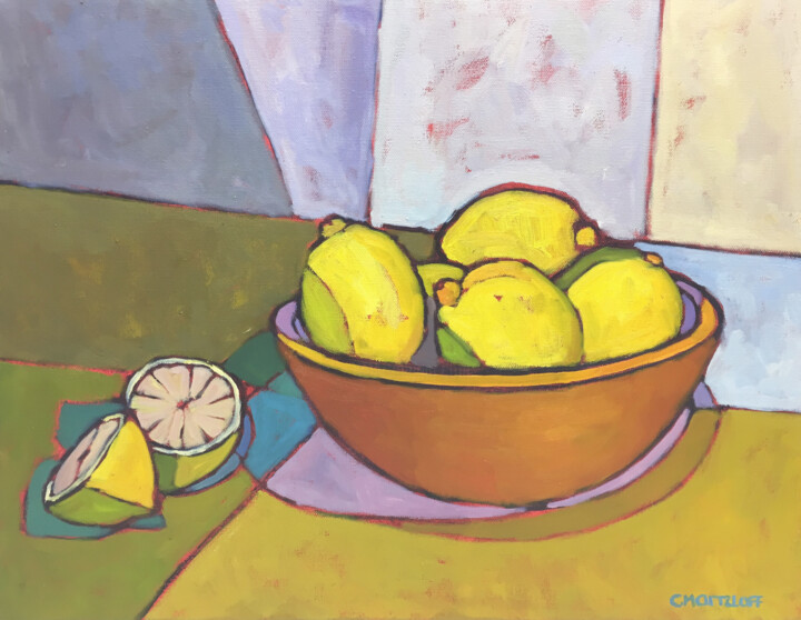 Malerei mit dem Titel "Zestful Lemons" von Catherine J. Martzloff, Original-Kunstwerk, Öl Auf Keilrahmen aus Holz montiert