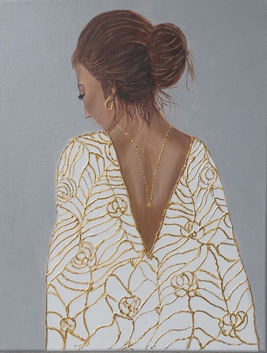 "Das Mädchen im weißen Kleid" 绘画, 19.7x15.8 in