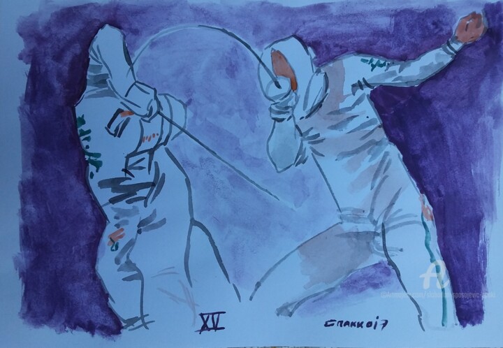 Mouvement de defance no. XV 绘画, 6.7x9.5 in