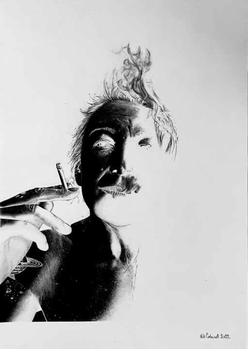 Portrait with Cigarette 图画, 16.5x11.4 in