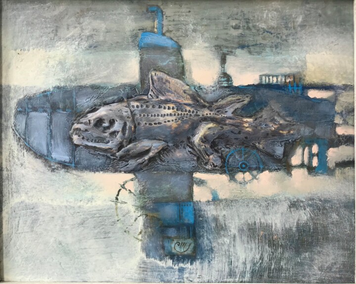 Sub-boat Painting, 10.2x12.6 in
