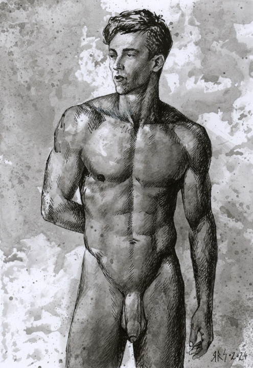 NAKED MALE TORSO 图画, 11.7x8.3 in