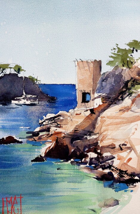 Peinture intitulée "Calanque de l'Éveri…" par Manu Toxxic, Œuvre d'art originale, Aquarelle