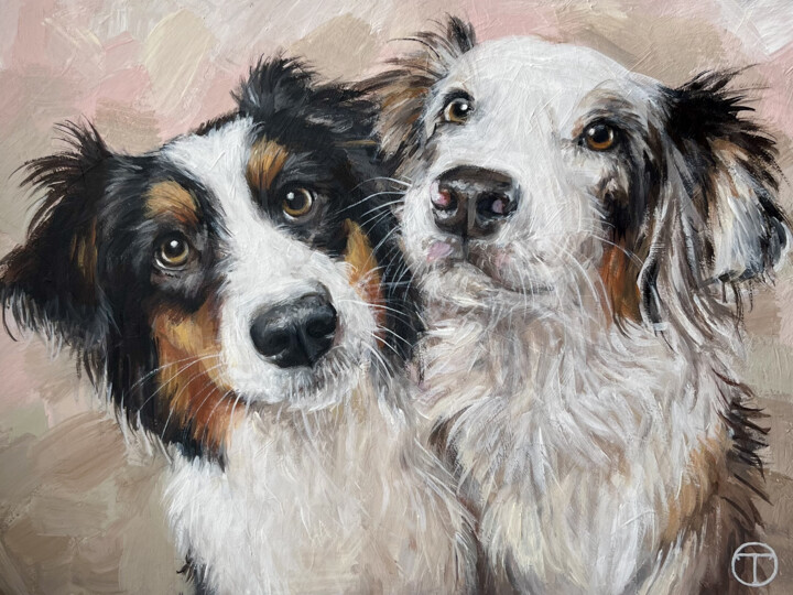 绘画 标题为“Australian Shepherds” 由Olia Tomkova, 原创艺术品, 丙烯