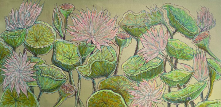 Original painting "Lilies are dreamers" Tablo, 24x48 in