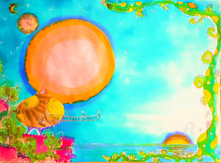 图画 标题为“Le soleil de Lumia” 由Ludovic Spyrr, 原创艺术品, 墨
