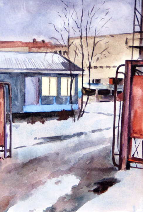 Картина под названием "Early evening" - Yuliya Kachan, Подлинное произведение искусства, Акварель