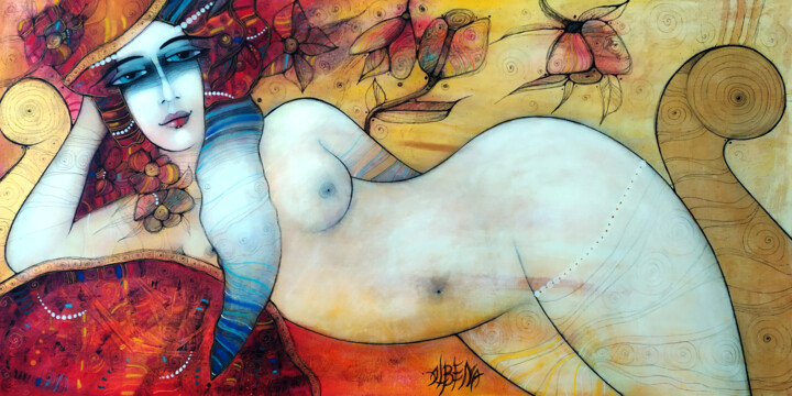 Peinture intitulée "Cléopâtre 100x50 cm" par Albena Vatcheva, Œuvre d'art originale, Huile Monté sur Châssis en bois