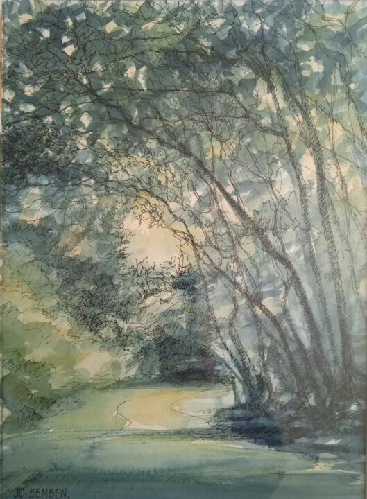 Rivière à la tombée du jour Disegno, 13,2x9,7 in