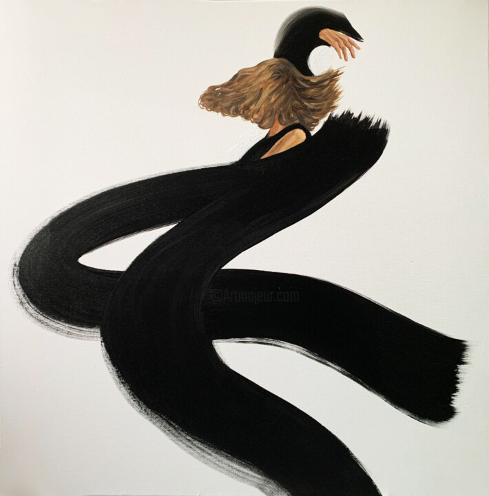 "Black and White Elegance" 绘画, 39.4x39.4 in