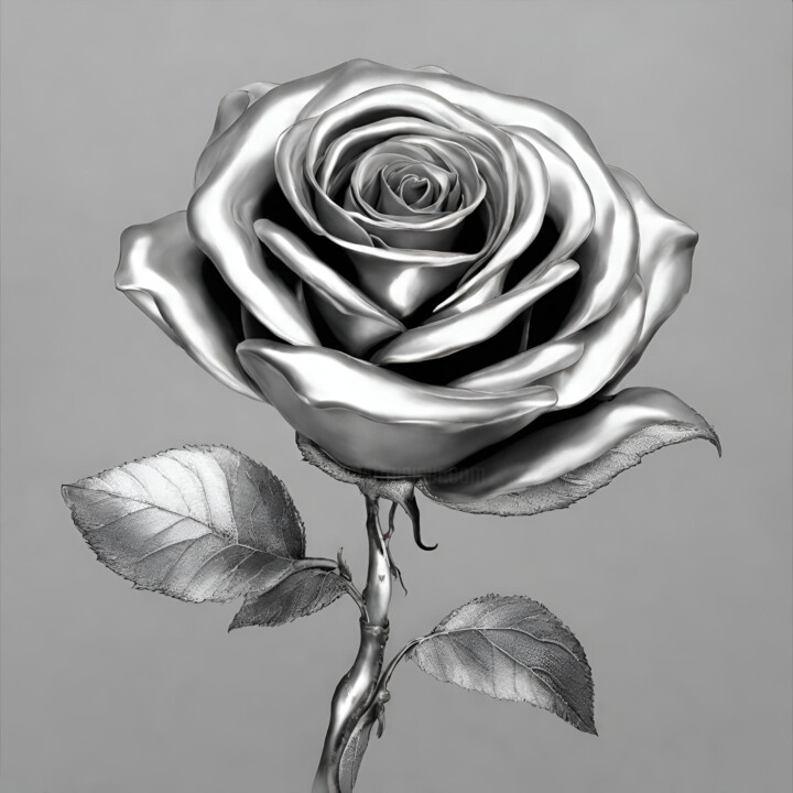silver rose flower 数字艺术