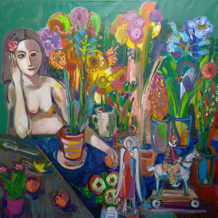 девочка с персиками 绘画, 39.4x39.4 in