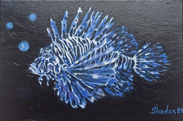 Fish Painting Lionfish Original Artwork Fantasy Painting 绘画, 7.9x11.8 in