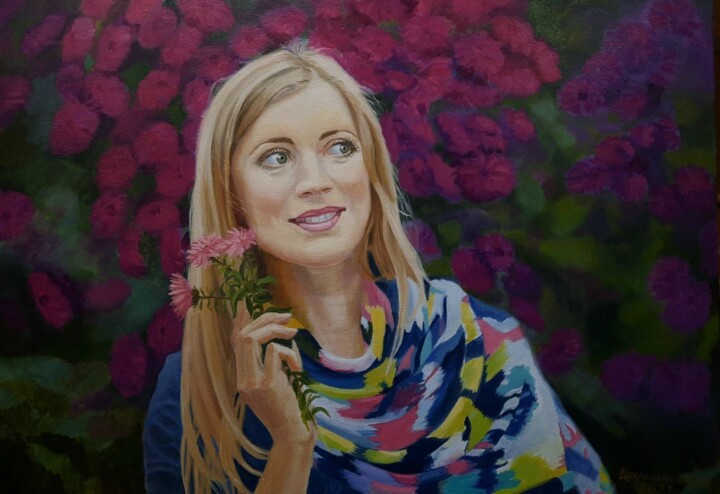 Painting titled "Портрет Оли" by Iurii Tsarinnii, Original Artwork, Oil