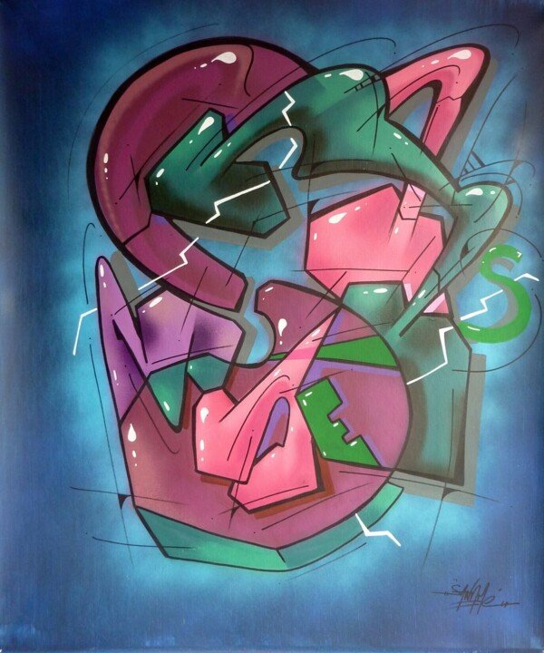 Peinture intitulée "Trace n° 2409" par Saname, Œuvre d'art originale, Bombe aérosol