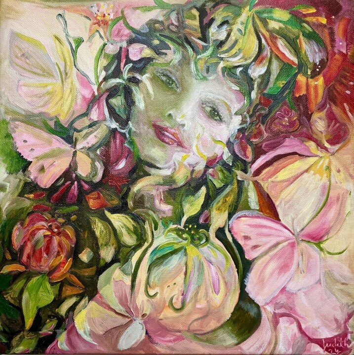 Schilderij getiteld "Schmetterlingsherz…" door Judith Riemer, Origineel Kunstwerk, Olie Gemonteerd op Frame voor houten bran…