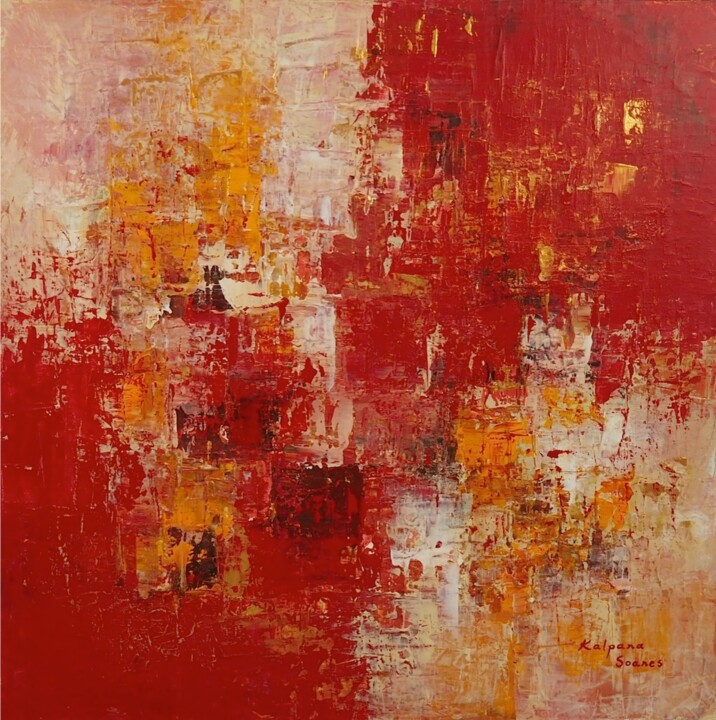 Schilderij getiteld "First Love" door Kalpana Soanes, Origineel Kunstwerk, Acryl Gemonteerd op Frame voor houten brancard