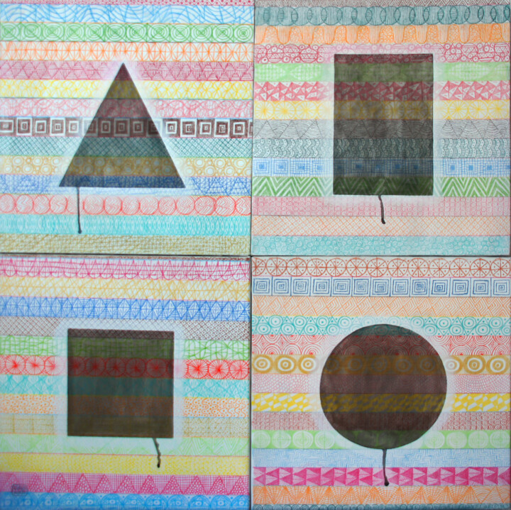 Painting titled "Patterns & Shapes" by Ufuk Uyanik, Original Artwork, Ink