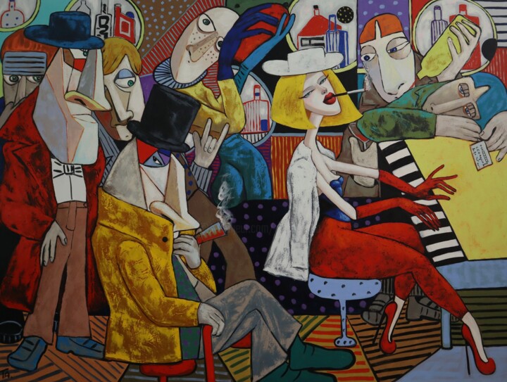 Conspirators and the Piano player 绘画, 59.1x78.7 in