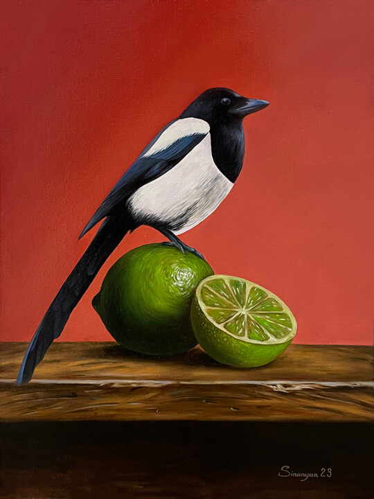 Magpie’s Citrus Moment 绘画, 15.8x11.8 in
