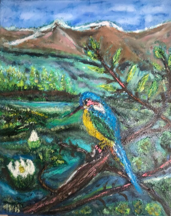 Le Martin pêcheur 绘画, 11.8x9.5 in