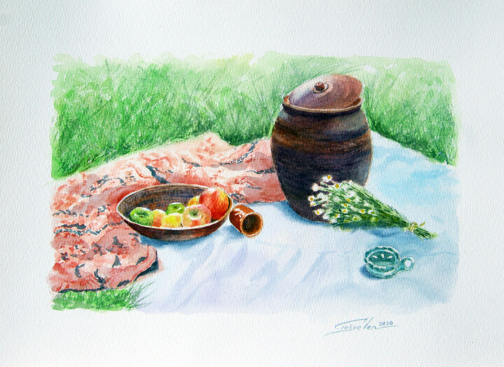 Breakfast on the grass2 绘画, 8.3x12.2 in