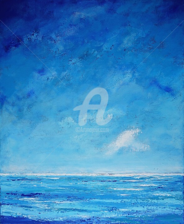 Peinture intitulée "Vue sur Mer ... Ble…" par Annaïg Le Bihan, Œuvre d'art originale, Huile Monté sur Châssis en bois