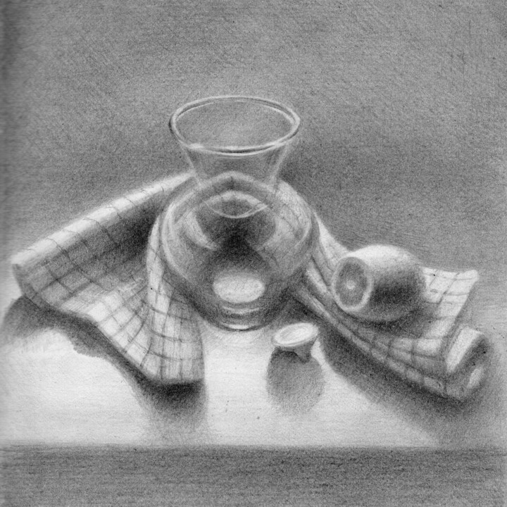 Still life with glass vase and lemon Рисунок, 8,3x8,3 in