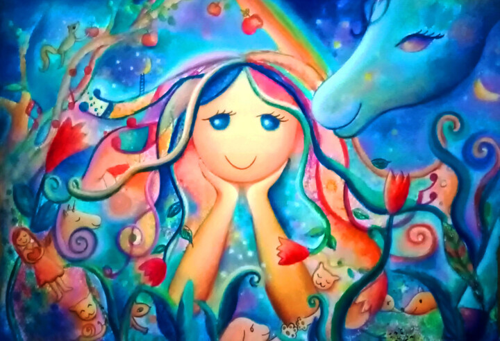 En mi universo 绘画, 13.8x19.7 in