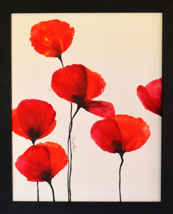 "Fleurs Rouges 5" 图画, 12.6x10.2 in