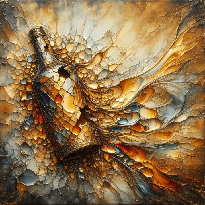 Digital Arts titled "Gilded Elixir" by Abstract Bliss, Original Artwork, Digital Painting