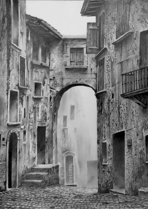 Old Street Italy Drawing, 16.5x11.7 in