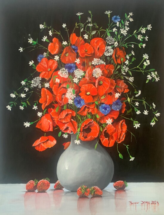Coquelicots sur lit de fraises