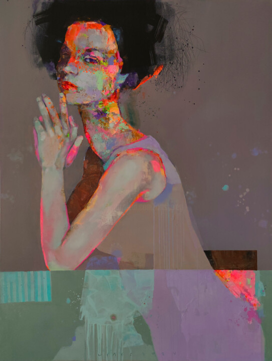 Painting titled "FRECKLED" by Viktor Sheleg, Original Artwork, Oil Mounted on Wood Stretcher frame