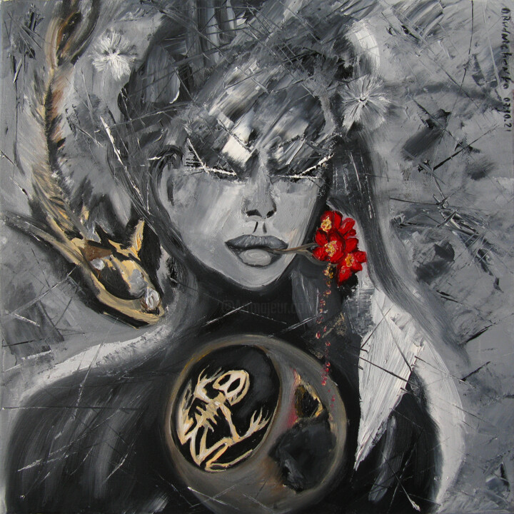 TRIPTYCH: Death 绘画, 15.8x15.8 in