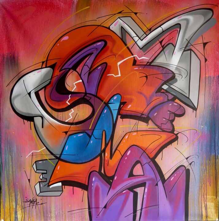 Peinture intitulée "Trace n° 2410" par Saname, Œuvre d'art originale, Bombe aérosol