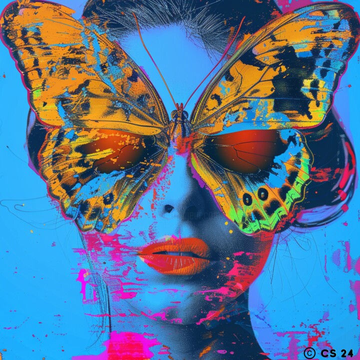 BLUE BUTTERFLY WOMAN 绘画, 19.7x19.7 in