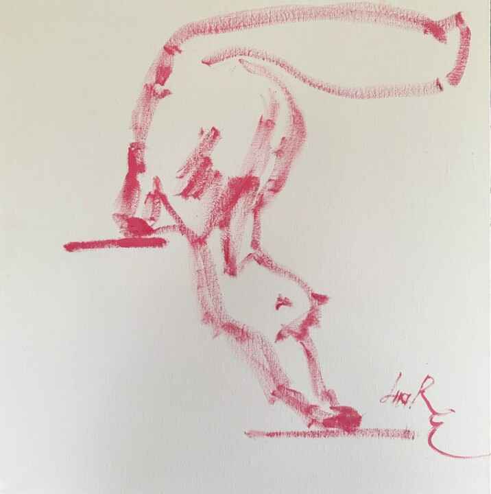 CHAT BLANC ABSTRAIT UNIQUE PEINTURE À L’HUILE SUR TOILE 绘画, 19.7x19.7 in