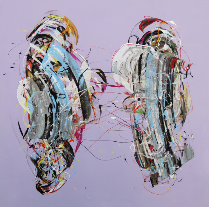 Painting titled "Rencontre spatiale…" by Eustaquio Carrasco Carrasco, Original Artwork, Acrylic