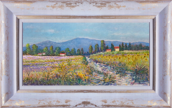 Pintura intitulada "Flowering of sunflo…" por Biagio Chiesi, Obras de arte originais, Óleo Montado em Painel de madeira