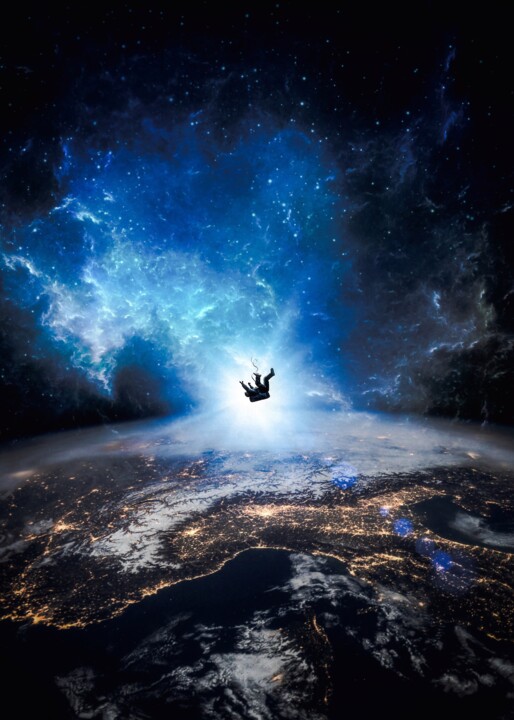 Astronaute tombant de l'espace vers la planète Terre 数字艺术