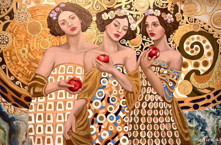 Schilderij getiteld "Eve and the forbidd…" door Pintor Nicolas, Origineel Kunstwerk, Olie