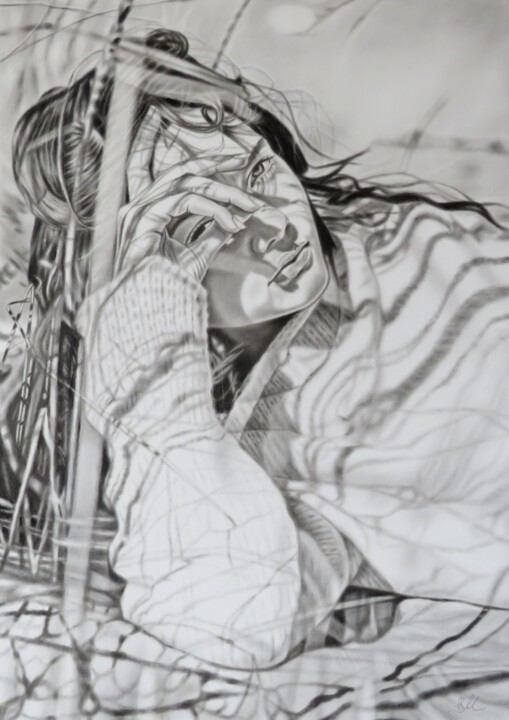 "Pensierosa" 绘画, 27.6x19.7 in