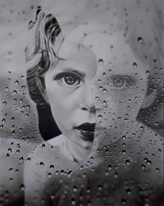 "The drops on the glass" 绘画, 16.5x11.8 in