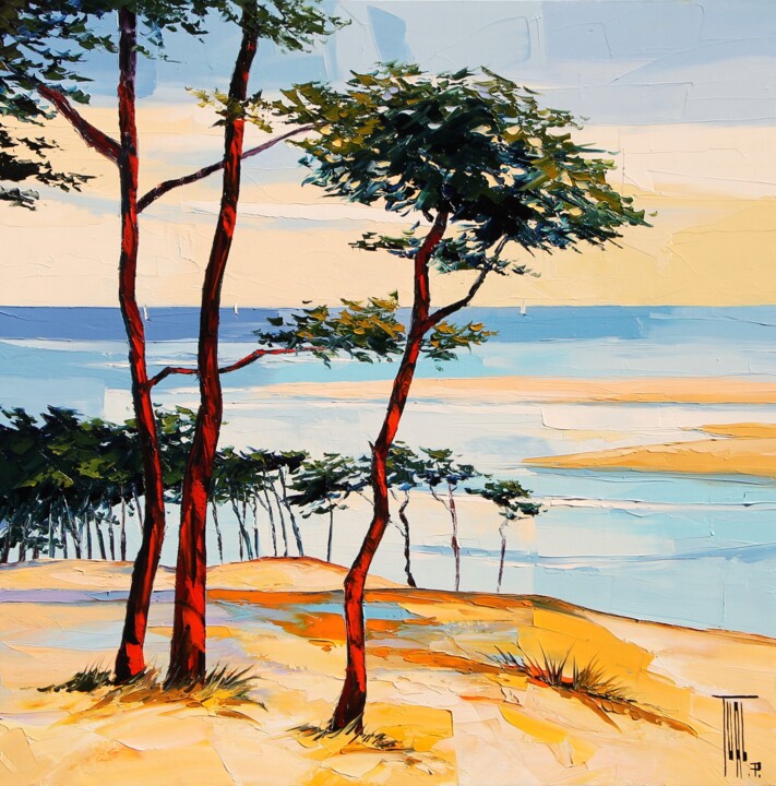 Peinture intitulée "Dune à la mer" par Pierrick Tual, Œuvre d'art originale, Huile
