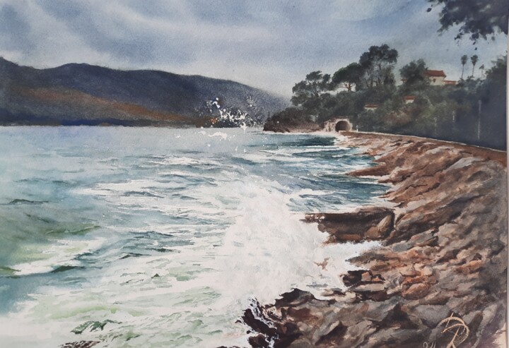 Painting titled "Christmas storm" by Ekaterina Dushakova, Original Artwork, Watercolor