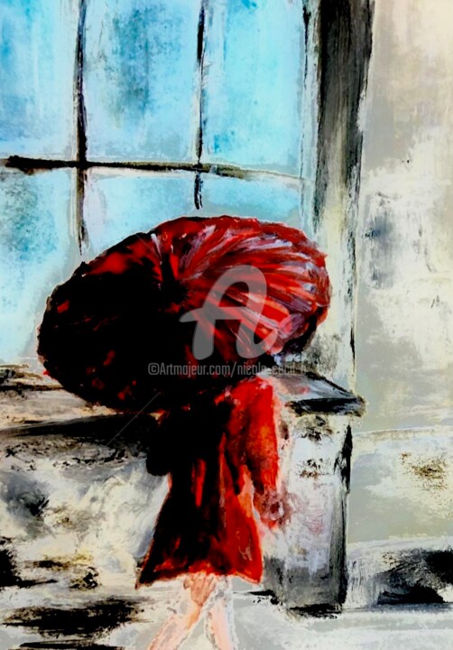 Painting titled "The Umbrella" by Nicole Cecil B, Original Artwork, Watercolor
