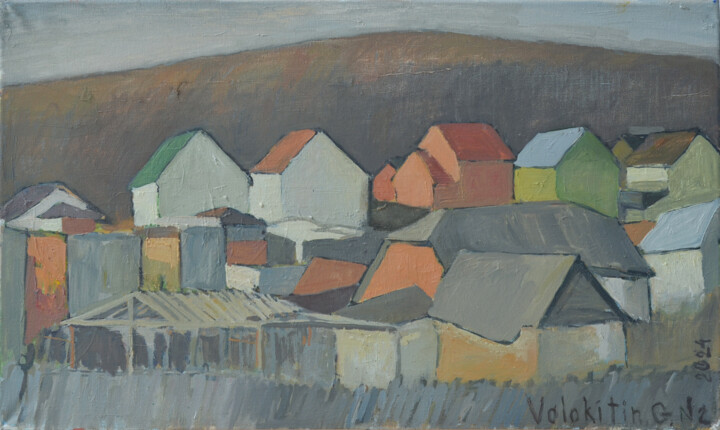 Painting titled "Roofs. № 2" by Hennadii Volokitin, Original Artwork, Oil