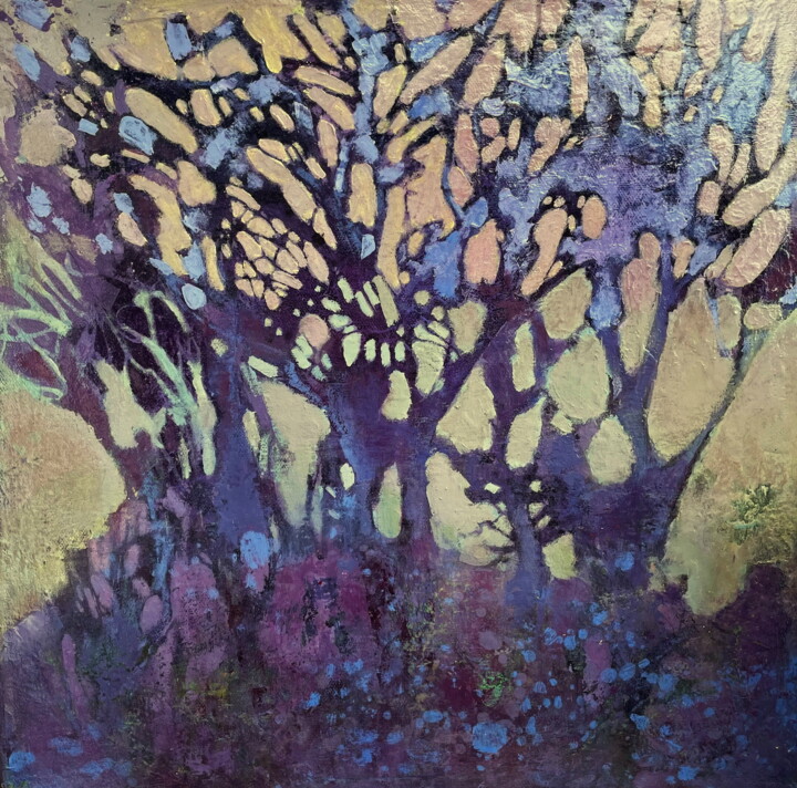 Psychedelic Trees Acrylic On Canvas 绘画, 15.8x15.8 in